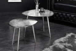 2er Set Couchtisch ELEMENTS 50cm silber Metall Handarbeit