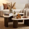 2er Set Couchtische OSAKA 120cm champagner greige Travertin Keramik Walnuss