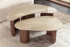 2er Set Couchtische OSAKA 120cm champagner greige Travertin Keramik Walnuss