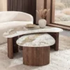 2er Set Couchtische OSAKA 120cm weiß Pandora Keramik Walnuss