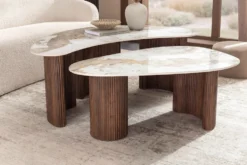 2er Set Couchtische OSAKA 120cm weiß Pandora Keramik Walnuss