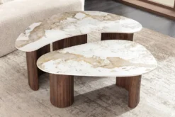2er Set Couchtische OSAKA 120cm weiß Pandora Keramik Walnuss