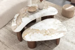2er Set Couchtische OSAKA 120cm weiß Pandora Keramik Walnuss