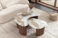 2er Set Couchtische OSAKA 120cm weiß Pandora Keramik Walnuss