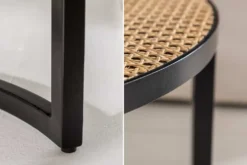 2er Set Couchtisch VIENNA LOUNGE 70cm rund Mangoholz massiv Wiener Geflecht Metall schwarz