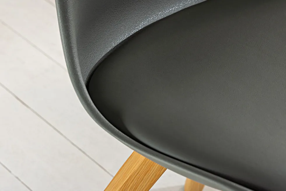 2er Set Design Stuhl SCANDINAVIA MEISTERSTÜCK grau Kunstleder natur Metall Eichen-Optik