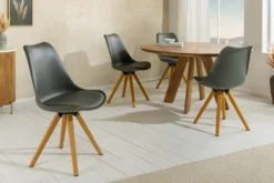 2er Set Design Stuhl SCANDINAVIA MEISTERSTÜCK grau Kunstleder natur Metall Eichen-Optik