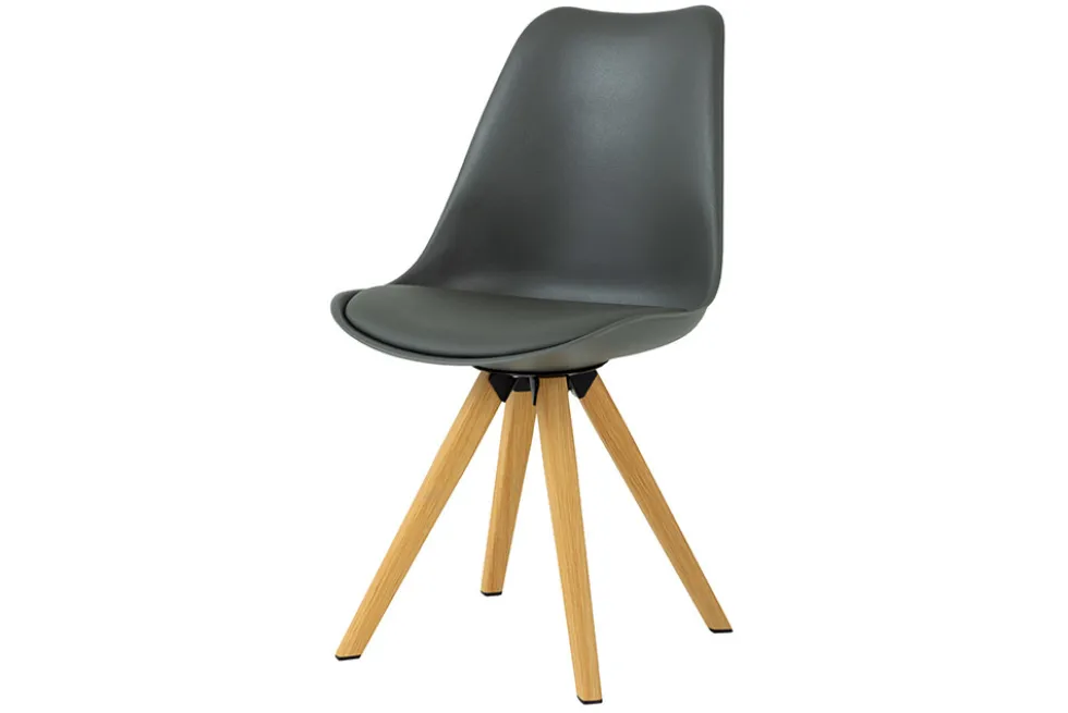 2er Set Design Stuhl SCANDINAVIA MEISTERSTÜCK grau Kunstleder natur Metall Eichen-Optik