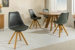 2er Set Design Stuhl SCANDINAVIA MEISTERSTÜCK grau Kunstleder natur Metall Eichen-Optik
