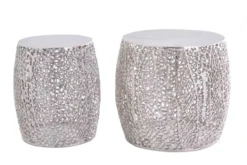 2er Set filigraner Design Couchtisch ABSTRACT LEAF antik silber Handarbeit rund