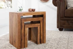 3er Set Massivholz Beistelltische MAKASSAR 45cm braun Sheesham stone finish Maserung