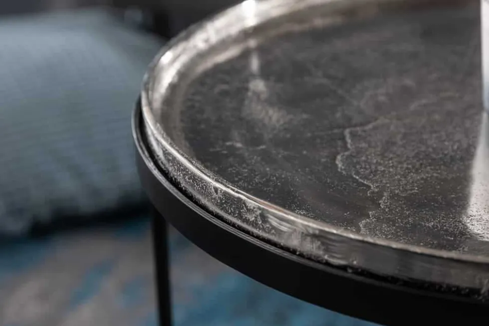 2er Set Runde Couchtische ELEMENTS 65cm silber schwarz Metall Tablett Beistelltisch