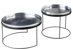 2er Set Runde Couchtische ELEMENTS 60cm silber schwarz Metall Tabletttisch Beistelltisch