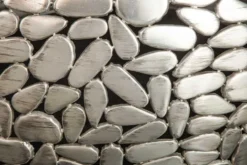 2er Set Runde Couchtische STONE MOSAIC 65cm silber Mangoholz Metall handmade Mosaik Design