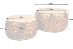 2er Set Runde Couchtische STONE MOSAIC 65cm silber Mangoholz Metall handmade Mosaik Design