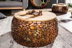 2er Set Runde Couchtische STONE MOSAIC 65cm kupfer Mangoholz Metall Mosaik Design handmade