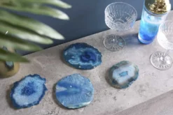 4er Set Untersetzer für Gläser COASTER 10cm blau Edelstein Achat Quarz handmade