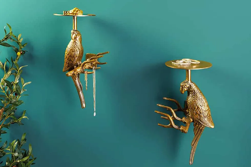 2er Set Wandgarderobe WILDLIFE BIRDS 45cm gold Metall Hammerschlag Design handmade