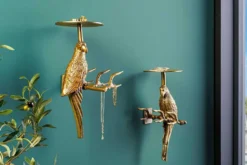 2er Set Wandgarderobe WILDLIFE BIRDS 45cm gold Metall Hammerschlag Design handmade