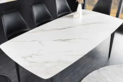 Esstisch MILANO 160cm weiß Marmor Keramik schwarzes Metallgestell