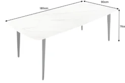 Esstisch MILANO 180cm weiß Marmor Keramik schwarzes Metallgestell