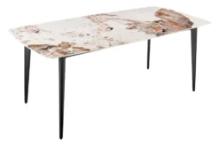 Esstisch MILANO 160cm weiß Pandora Keramik schwarzes Metallgestell