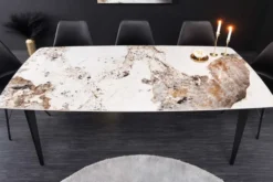 Esstisch MILANO 160cm weiß Pandora Keramik schwarzes Metallgestell
