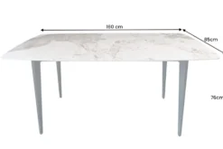 Esstisch MILANO 160cm weiß Pandora Keramik schwarzes Metallgestell
