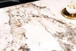 Esstisch MILANO 180cm weiß Pandora Keramik schwarzes Metallgestell