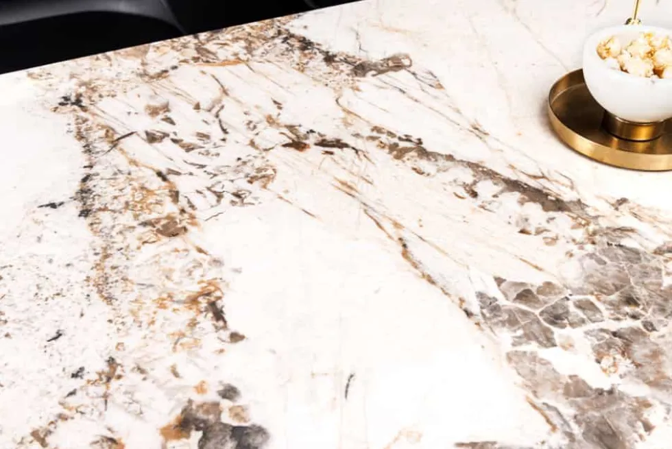 Esstisch MILANO 180cm weiß Pandora Keramik schwarzes Metallgestell