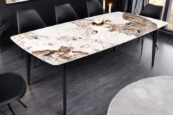 Esstisch MILANO 180cm weiß Pandora Keramik schwarzes Metallgestell