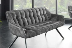 Esszimmer Sitzbank PAPILLON 165cm grau Samt mit Rückenlehne schwarzes Metallgestell