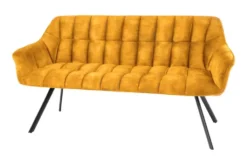 Esszimmer Sitzbank PAPILLON 165cm senfgelb Samt mit Lehnen schwarzes Metallgestell