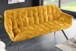 Esszimmer Sitzbank PAPILLON 165cm senfgelb Samt mit Lehnen schwarzes Metallgestell
