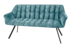 Esszimmer Sitzbank PAPILLON 165cm petrol Samt mit Lehnen schwarzes Metallgestell