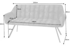 Esszimmer Sitzbank PAPILLON 165cm petrol Samt mit Lehnen schwarzes Metallgestell