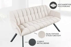 Esszimmer Sitzbank PAPILLON 165cm champagner beige mit Lehnen schwarzes Metallgestell