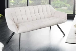 Esszimmer Sitzbank PAPILLON 165cm champagner beige mit Lehnen schwarzes Metallgestell