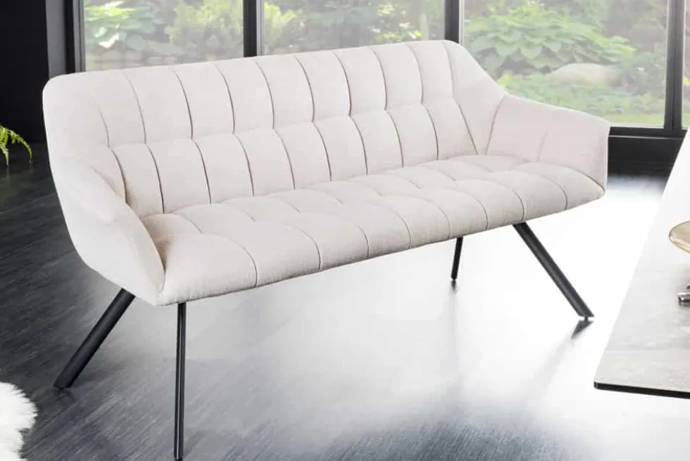 Esszimmer Sitzbank PAPILLON 165cm champagner beige mit Lehnen schwarzes Metallgestell