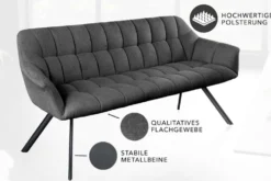 Esszimmer Sitzbank PAPILLON 165cm anthrazit Flachgewebe mit Lehnen schwarzes Metallgestell