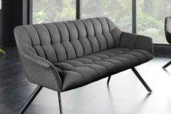 Esszimmer Sitzbank PAPILLON 165cm anthrazit Flachgewebe mit Lehnen schwarzes Metallgestell