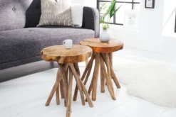 Exklusiver Beistelltisch ROOT 30cm natur Teak Massivholz Hocker Wurzelholz rund