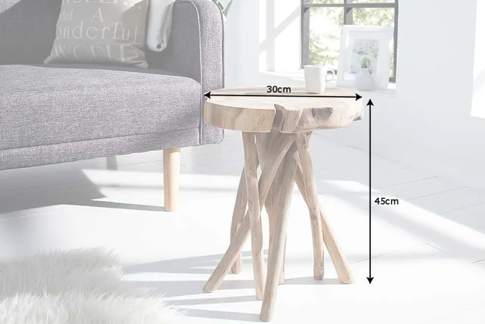 Exklusiver Beistelltisch ROOT 30cm natur Teak Massivholz Hocker Wurzelholz rund