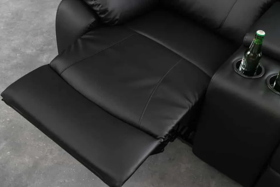 Exklusiver 2er Kinosessel HOLLYWOOD 190cm schwarz mit Liegefunktion und Getränkehalter