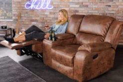 Exklusiver 2er Kinosessel HOLLYWOOD antik braun mit Liegefunktion und Getränkehalter