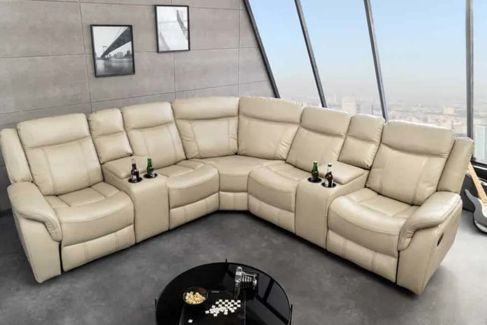Exklusiver 5er Kinosessel HOLLYWOOD beige Ecksofa Getränkehalter Stauraum