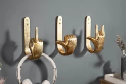 Extravagante Kleiderhaken FINGERS gold Metall-Aluminium 3er Set Wandgarderobe