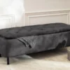 Extravagante Polsterbank EN VOGUE 120cm grau Samt mit Stauraum schwarze Metallbeine