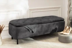 Extravagante Polsterbank EN VOGUE 120cm grau Samt mit Stauraum schwarze Metallbeine