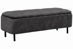 Extravagante Polsterbank EN VOGUE 120cm grau Samt mit Stauraum schwarze Metallbeine